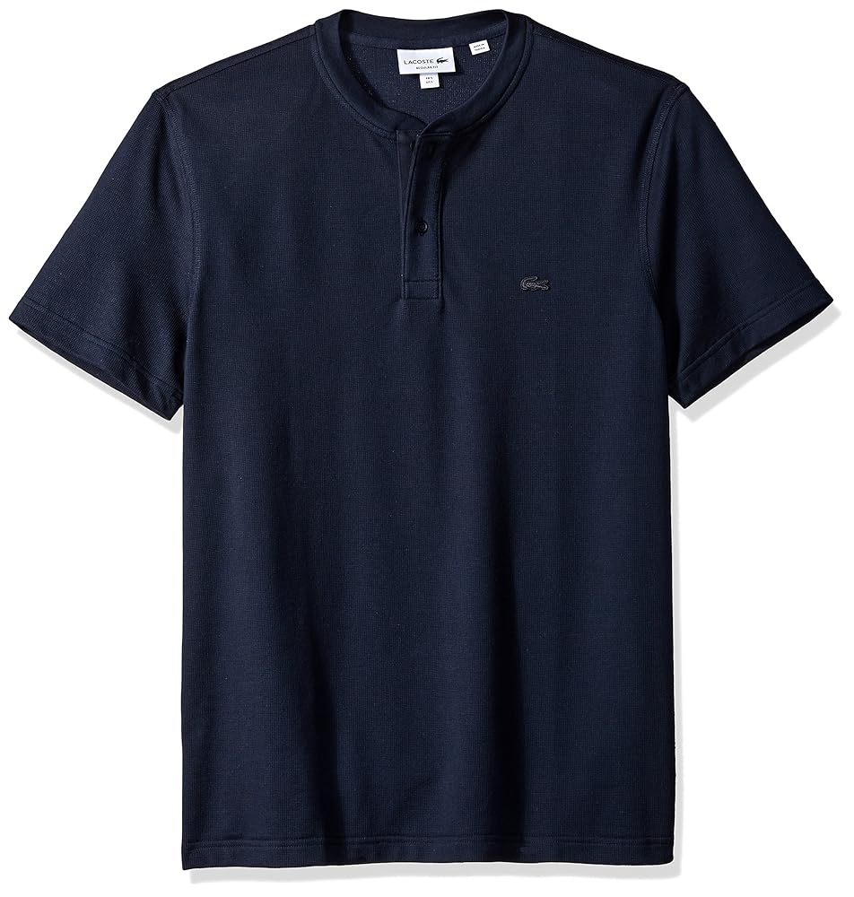 トップス plllllleeeasse short sleeve tee (NAVY) Lacoste Men's Short Sleeve Henley Waffle Stitch Regular Fit